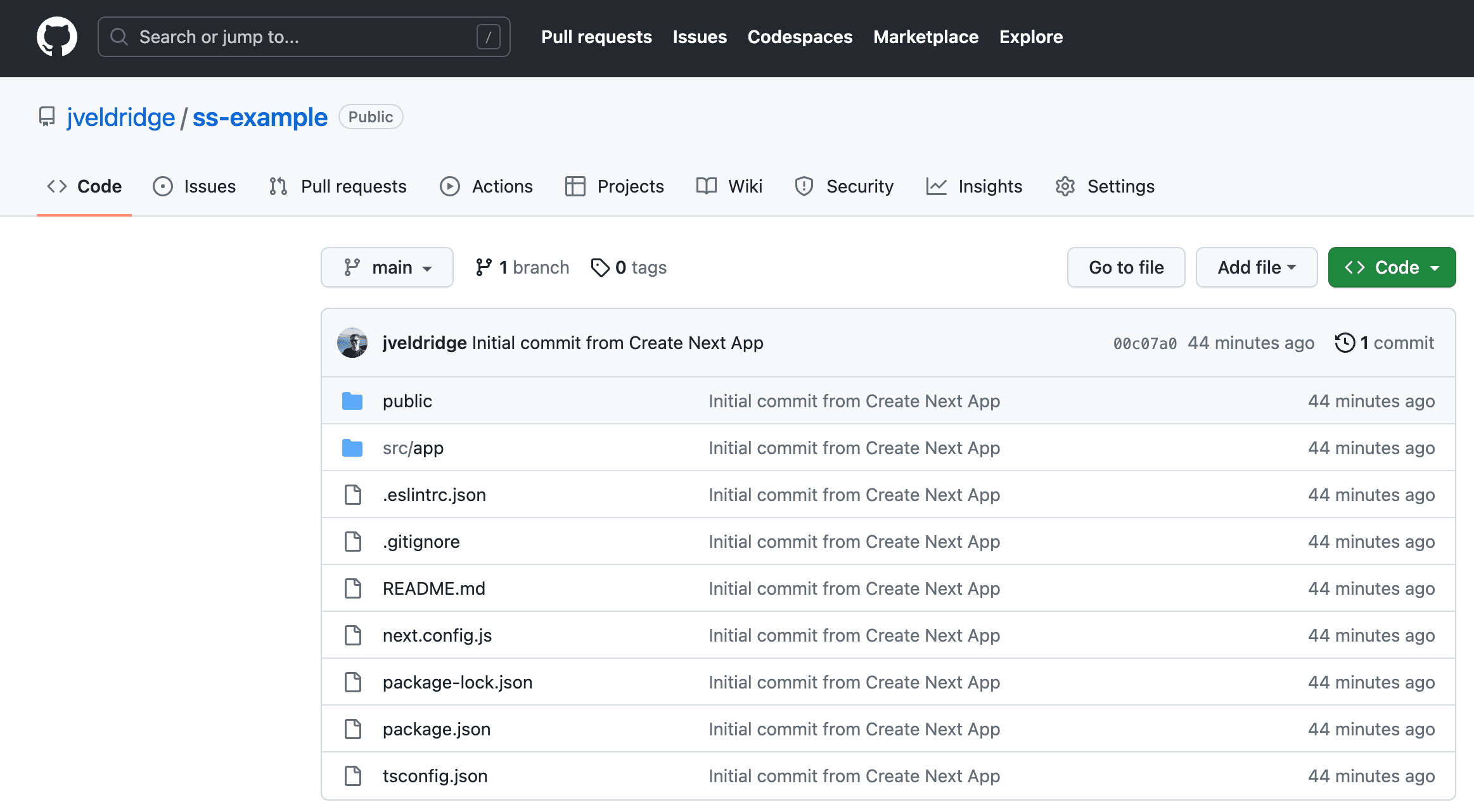Screenshot of the Github interface showing project files